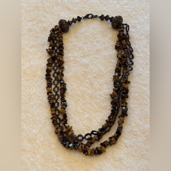 Jewelry - Elegant Tiger’s eye /brass glass Multi-Strand Necklace
